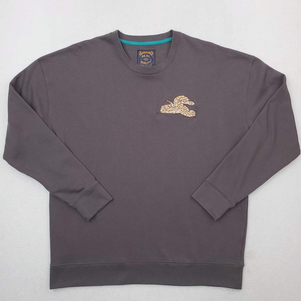 Sendero Sweatshirt Mens L Gray Fleece Pullover Embroidered Rattlesnake Graphic